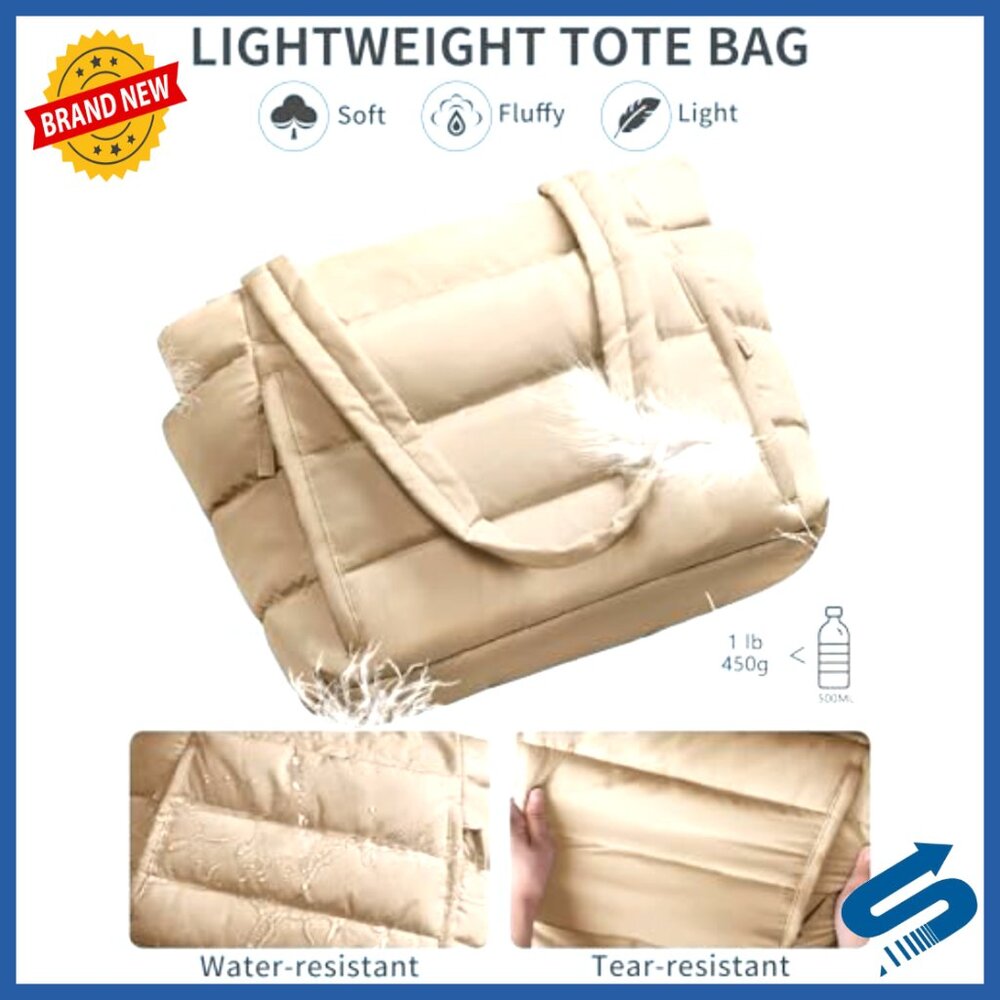 Lightweight Puffer Tote Bag with Laptop Sleeve and Tumbler Holder - Picture 6 of 7